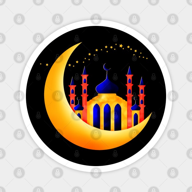 Blue & Gold Mosque on Crescent Moons Stars Ramadan Magnet by HolidayBug